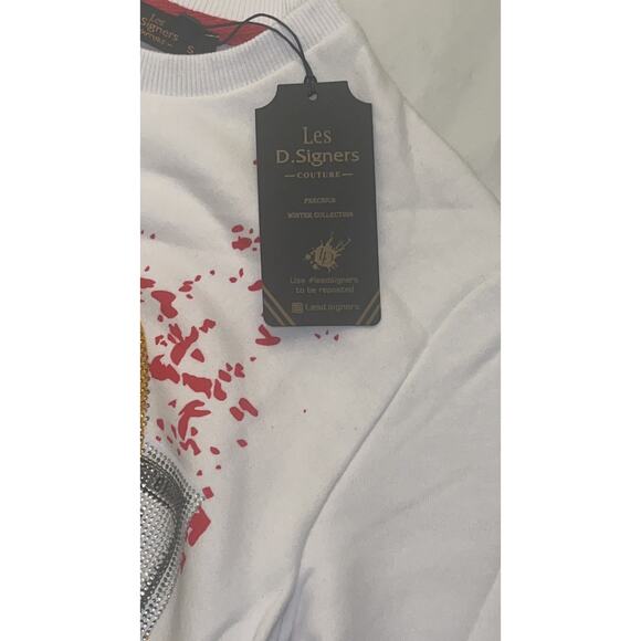 Les D.Signers Couture White Crewneck Sweatshirt Rhinestones Size: S - Excellent - Picture 6 of 15